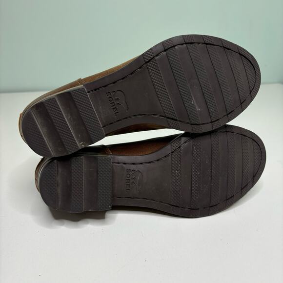 Sorel Cate Cut Out Low Brown Leather Ankle Boot Chunky Heel 8 - Picture 6 of 9